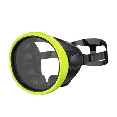 Imagem de menolana Máscara de mergulho com snorkel, óculos de mergulho sem embaçamento, oval de silicone e vidro, equipamento de confortável, óculos subaquáticos, ângulo, Amarelo Fluorescente
