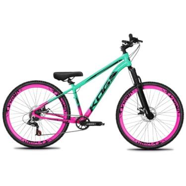 Imagem de Bicicleta Aro 26 Rebaixada Freeride para Grau, Quadro em Alumínio, Relação 1x7, Aros Vmaxx Coloridos, Pedivela 34D, Suspensão 80mm,Rosa Verde Preto Rosa