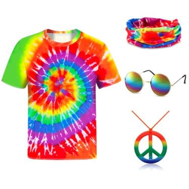 Imagem de kooirsp Roupas masculinas dos anos 60 e 70, 4 peças, acessórios para fantasia hippie