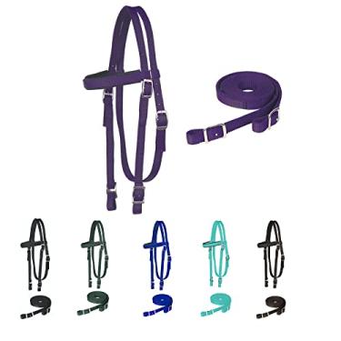 Imagem de Majestic Ally Cabeçote de cavalo com rédeas, faixa acolchoada de nylon, várias cores (roxo, rascunho)