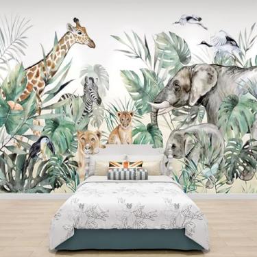 Imagem de Personalizado 3d Jugle Murais De Papel De Parede Lio Elephat Aimals Para Childre Quarto 3d Folha De Papel De Parede Cartoo Adesivos Home Decor, Clear,white, 200x140cm (79 x 55 in)