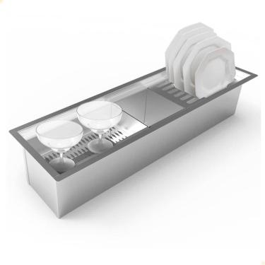 Imagem de Calha Úmida Organizadora Saro De Embutir Sobreposta Em Inox 65cm Com 3 Módulos CL65