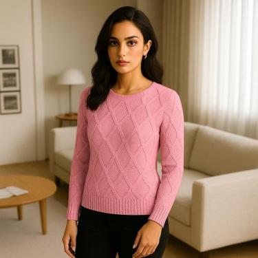 Imagem de Blusa Tricot Manga Longa Trama Relevo - Vitrine Collection, Rosa, U