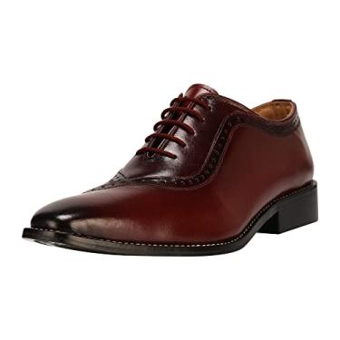 Imagem de LIBERTYZENO Sapato social masculino formal de couro, salto alto, cano alto, cano alto, zíper e cadarço, Borgonha 8, 44