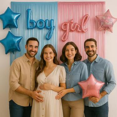 Imagem de Kit Chá Revelação ,Cortinas, Balões Boy e GIrl e Balões Estrela 18" - 