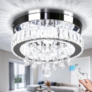 Imagem de FRIXCHUR Lustre De Cristal Frixchur, Luminária Teto Led Com Controle Remoto Embutido Para Quartos, Sala Jantar E Corredor, Regulável, 11,8"