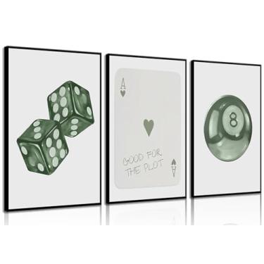 Imagem de Green Poker Dice Canvas Wall Art Funky Y2K Trendy Preppy Pictures Lucky 8 Ball Poster Sage Prints Pintura de arte para sala de jogos, apartamento, dormitório, decoração estética 40,6 x 61 cm sem