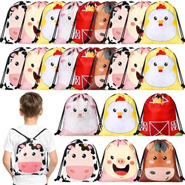 Imagem de Eccliy 36 peças de sacos de presente de festa de animais de fazenda suprimentos de festa de aniversário decorações sacos de cordão para tema de celeiro