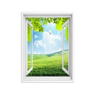 Imagem de Quadro de Parede Janela Falsa-Paisagens Impressões em Tela-Árvore Field-Natureza Pinturas Decoração 60x80cm-23x31in Sem Moldura