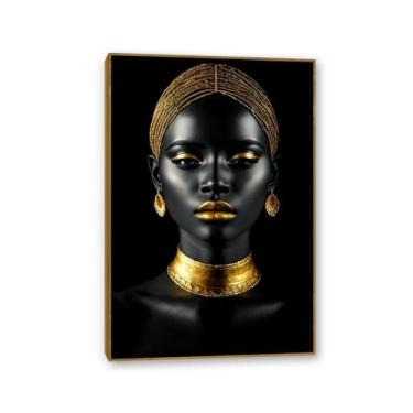 Imagem de Arte de parede de mulher afro-americana com moldura preta imagens de menina negra para sala de estar quarto decoração pôsteres pintura doméstica elegante 90 x 60 cm (36 x 24 pol.) Emoldurado