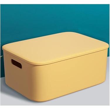 Imagem de Caixa De Armazenamento Com Tampa, Caixa De Lanche De Plástico Colorido Organizador De Classificação De Mesa Cesta De Armazenamento Portátil De Brinquedos De Cozinh, Yellow, 10 * 14.2 * 6.3in