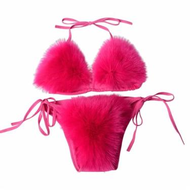 Imagem de Wome's Bikii Define Pele De Raposa Falsa Triagle Duas Peças Maiô Tie Side Sexy Swimwear, White, One Size