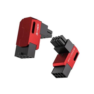 Imagem de EZDIY-FAB Adaptador de alimentação GPU PCIe de 8 pinos da série Shield, conector angular de 90 graus, design de alumínio para placas gráficas – tipo padrão, vermelho - pacote com 2