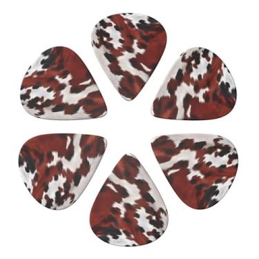 Imagem de Pacote com 6 palhetas de guitarra com caixa de armazenamento organizadora palhetas de baixo de couro vermelho e branco para palhetas de ukulele elétrico para guitarras acústicas de 0,46 mm