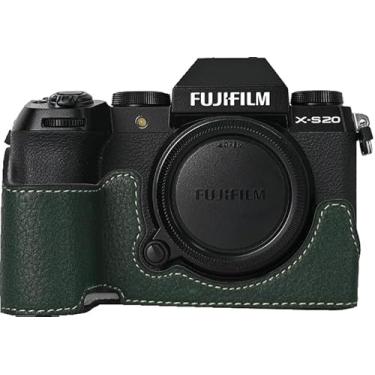 Imagem de Capa para X-S20, capa BMAOLLONGB feita à mão de couro PU meia câmera versão abertura inferior para Fujifilm X-S20 XS20 com alça de mão (verde)