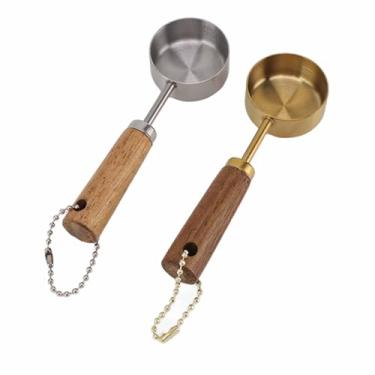 Imagem de 2 colheres de medição de aço inoxidável, colheres de medição de capacidade de 14 ml com cabo de madeira maciça colher de sopa de carne utensílios de cozinha para cozinhar assar