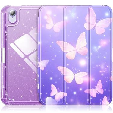 Imagem de INFILAND Capa Para Ipad Mini 7 (A17 Pro), 7ª/6ª Geração 2024/2021, 8,3", Protetora Fofa Com Glitter E Parte Traseira Transparente Brilhante Crianças Meninas (Roxo Esvoaçante)