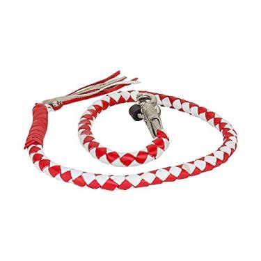 Imagem de Dream Apparel Chicote de couro para motocicleta, 106 cm, para guidão com franjas, vermelho e branco