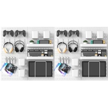 Imagem de MULSAME Kit de combinação de Pegboard, conjunto de armazenamento montado na parede de 64 x 128 cm com 8 quadros de fixação e 40 acessórios para pendurar, organizador de placas de fixação