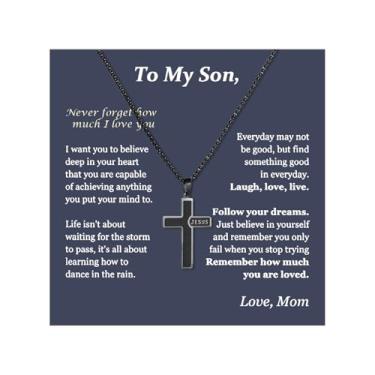 Imagem de Colar To My Son de Dad Mom com pingente de cruz masculino cristão presentes para filhos presentes de aniversário inspiradores para homens, Zinco, Sem Pedra Preciosa