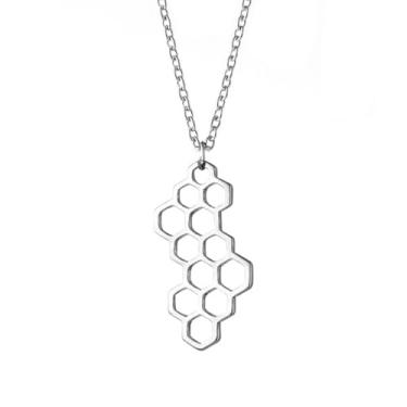Imagem de Spiritrain Colar com pingente de colmeia minimalista, feminino, masculino, banhado a ouro, colmeia hexagonal, hexagonal, corrente geométrica, para Natal, aniversário, feriado, joia moderna, Medium