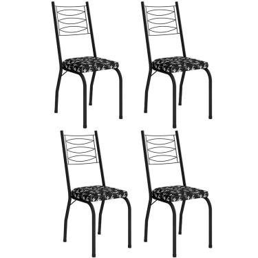 Imagem de Kit 4 Cadeiras Aço Carbono Tubular Metálica Acabamento D-25 Luana Preto-preto Flor