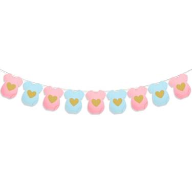 Imagem de Faixa Body para Bebé, Grinalda Papel Chá Material com 9 Peças de Body Decoração de Festas para Revelação do Sexo do Bebé (Azul, Rosa)