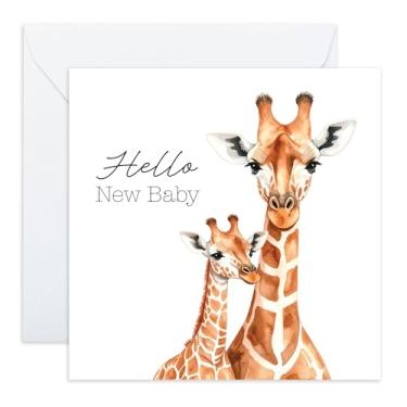 Imagem de CENTRAL 23 Congrats New Baby Card - Hello New Baby - Girafa Mom - Cartão de gênero neutro para chegada de recém-nascidos, chá ou pais novos - Cartão de felicitações de animais fofos - Vem com adesivos