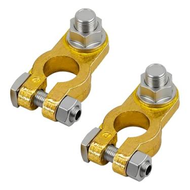 Imagem de 1 par de conectores de terminal de bateria de latão universal, conector de extremidade de cabo resistente, kit de grampo de terminais de bateria de poste superior para veículos marítimos/carros/barcos