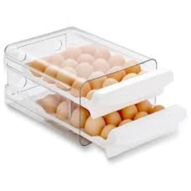 Imagem de Cesta Bandeja Organizador Porta Ovos, Gaveteiro Duplo Para Geladeira, Cozinha, Bancada, Gaveteiro 2 Camadas, Recipiente De Armazenamento Até 32 Ovos, Design Empilhavel, Multiuso, Resistente.