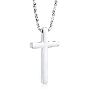 Imagem de CCmfgjew Colar de cruz para homens, pingente de cruz de aço inoxidável com corrente de 2,5 mm, cruz altamente polida, presentes para pai, filho, irmão, marido, 55 cm + 5 cm