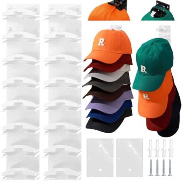 Imagem de OCXEQJX Pacote com 2 organizadores de chapéus pretos para armazenamento na parede/porta/armário, comporta 16 bonés de beisebol - suporte de várias camadas com duas opções de montagem (branco)