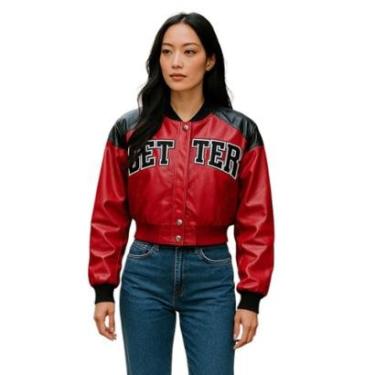 Imagem de Jaqueta Feminina Couro Fake Curta Modelo College Better-Feminino