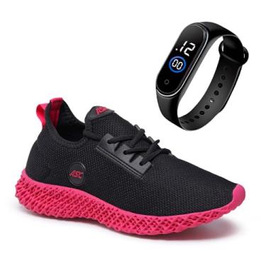 Imagem de Tênis Esportivo Feminino Ascension com Solado Tecnológico + Relogio Smart Fitness Fino | Conforto, Estilo e Tecnologia no Seu Dia a Dia (Pink, BR, Adulto, Numérico, 36)