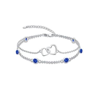 Imagem de Dorunmo Pulseira de pedra do mês de nascimento de coração para mulheres prata esterlina 925 joias de aniversário presentes para mulheres esposa, Anklet 9"-11", Prata esterlina, Base