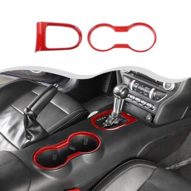 Imagem de HTHE Suporte de copo de água frontal interno para decoração da tampa do anel/painel de mudança de marchas compatível com acessórios interiores Mustang 2015-2023 (vermelho)