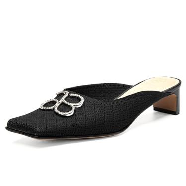 Imagem de NEWBELLA Sapato feminino de salto quadrado com salto baixo sem cadarço leve, mocassim de tecido confortável para escritório e uso casual, Preto, 37