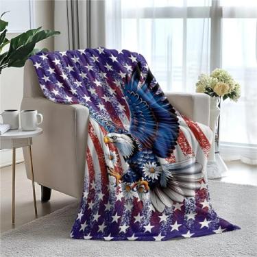 Imagem de Cobertor de lã de águia com bandeira americana 152 x 203 cm para sofá cama, cobertor de flanela de microfibra super macio e aconchegante leve para mulheres, homens e crianças