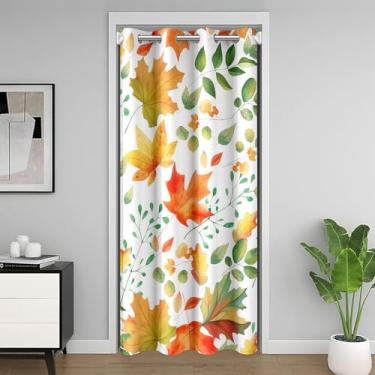 Imagem de Cortina de porta de folhas de bordo, cortina de porta de plantas de outono gradiente aquarela para porta clost, plantas botânicas selvagens do Canadá, estilo rústico 30%-50% blackout para privacidade