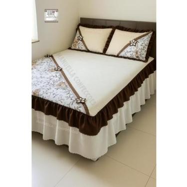 Imagem de Colcha Estampada Acochoada Com babado Duplo e Bico 2,40m X 2,60M- Cama