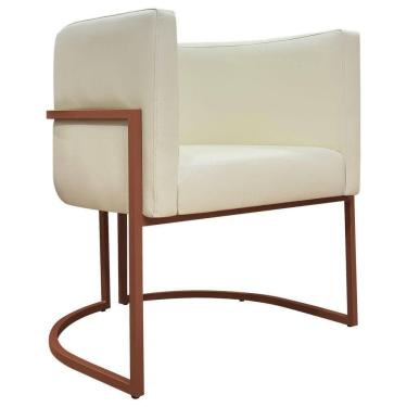 Imagem de Poltrona Decorativa Recepção Luna Base De Ferro Bronze - Bege Corino