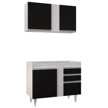 Imagem de Armário Aéreo Indiana E Balcão Para Pia 100cm Luziania Branco-preto - Lumil Móveis