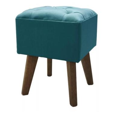 Imagem de Puff Quadrado Capitonê Pé Palito - Cerâmica Regina, Turquesa