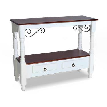 Imagem de Aparador Para Sala Rústico Com 2 Gavetas Pés Torneados - Branco Laca E Tampos Castanho Envelhecido