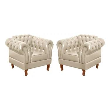 Imagem de Kit 2 Poltronas Chesterfield Dom Pedro Vintage Retrô Capitonê Couro Bege