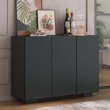 Imagem de Aparador Buffet 3 Portas Com Pés Quadrados Veneza Multimóveis MP1010 Preto
