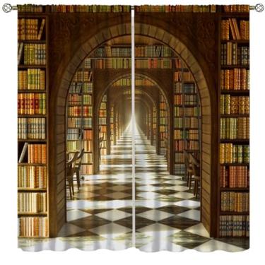 Imagem de Fblifil Cortinas vintage para biblioteca, livros, estante, arco, sombreamento para quarto, sala de aula, sala de estar, escurecimento com bolso para varão, cortinas estilo 5 107 cm L x 114 cm C