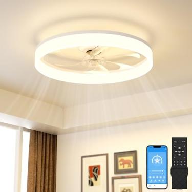 Imagem de VOLISUN Ventiladores de teto de perfil baixo com luzes e controle remoto, ventilador de teto sem lâmina com montagem embutida de luz, sem montagem, 3000K-6500K regulável, lustre branco ventiladores de