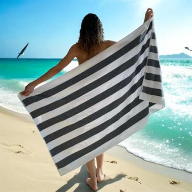 Imagem de Teka Toalha Gigante Listrada 160 x 86 cm 500 g/m² Azul/Cinza — 90% Algodão, Alta Absorção, Fio Penteado (Cinza)