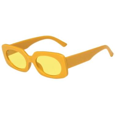 Imagem de Óculos de sol feminino retangular pequeno, óculos de sol masculino retrô para viagem, direção e pesca, UV400 (amarelo)